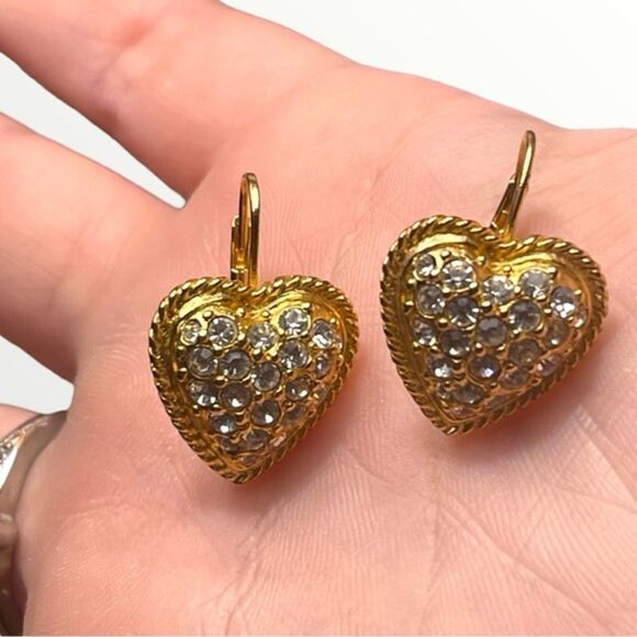 Vintage Pave Heart Dangle Earrings - Picture 5 of 9
